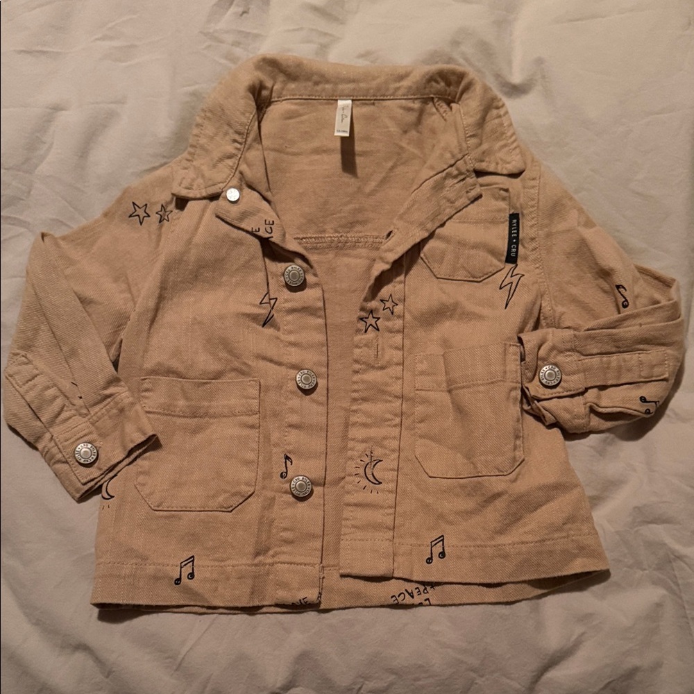 Rylee + Cru Tan Jean Jacket with Fun Patterns